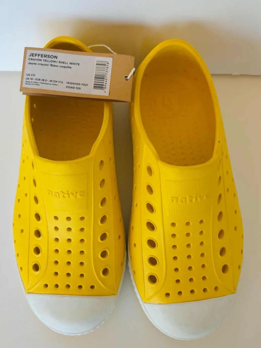 Native Shoes Kids Jefferson Yellow Slip-On Water Sneakers, size 11
